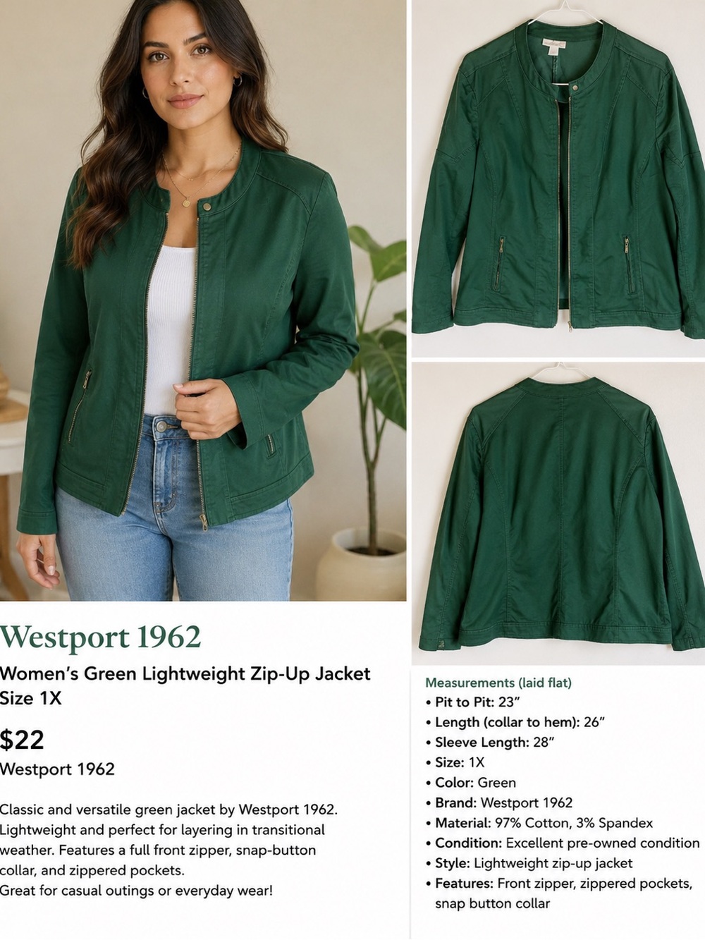Westport Dark Green Zip-Front Utility Jacket